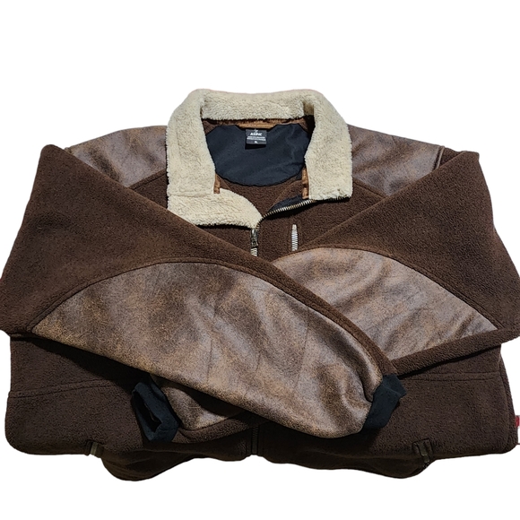Kuhl Men's Alpenwurx Brown Full Zip Sherpa Collar Faux Leather Fleece Jacket XL - Picture 5 of 11